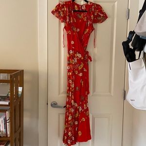 Free People red floral wrap dress- Like New